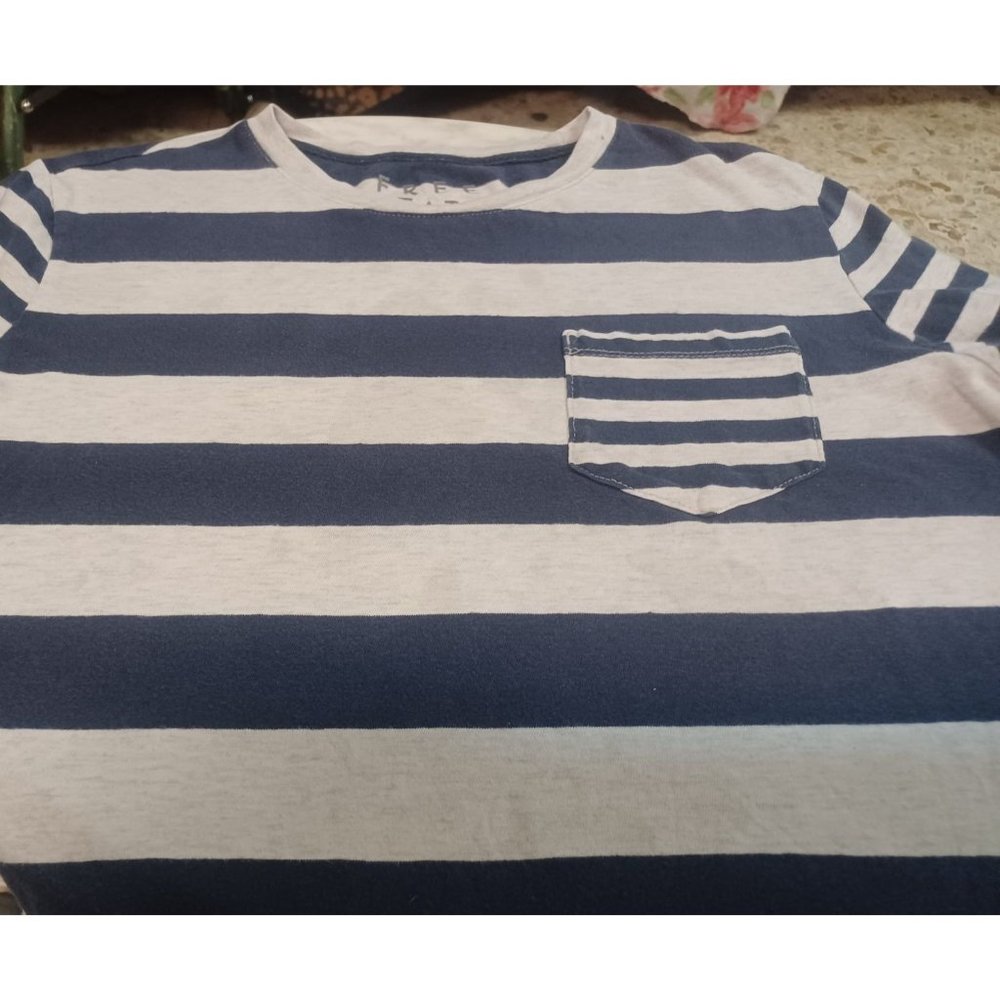 Free State Men's Pocket T-Shirt XS Navy & Gray Stripes Short Sleeves